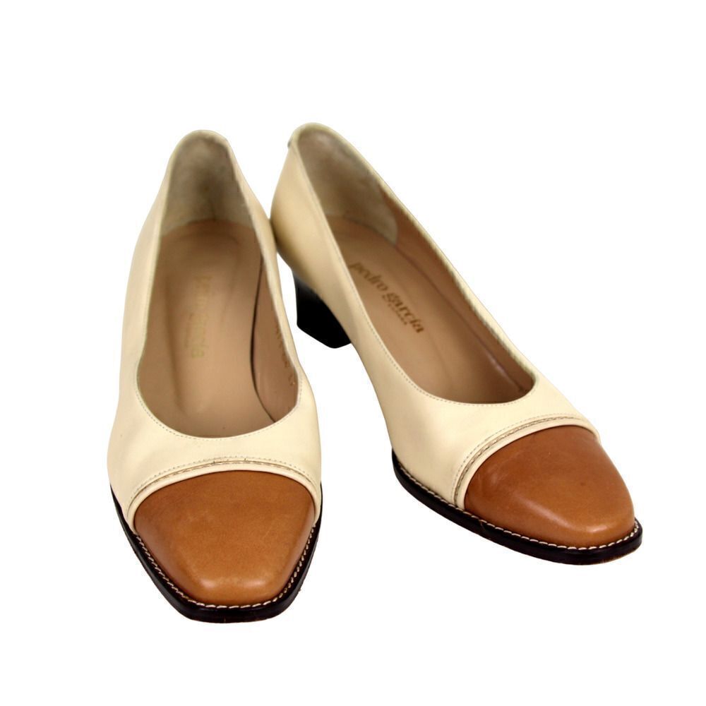 Pedro Garcia Spain BEIGE BROWN GENUINE LEATHER MID HEEL CLASSIC SHOES Sz 7/37